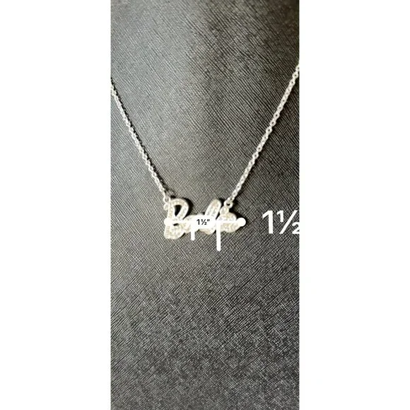 Barbie-Inspired Silver Rhinestone Pendant Necklace Script Logo With Chain - Picture 10 of 10